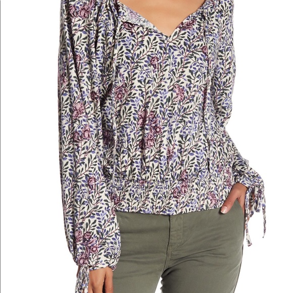 Lucky Brand Tops - Lucky Brand Botanical Floral Smocked Waisted Balloon Sleeve Blouse